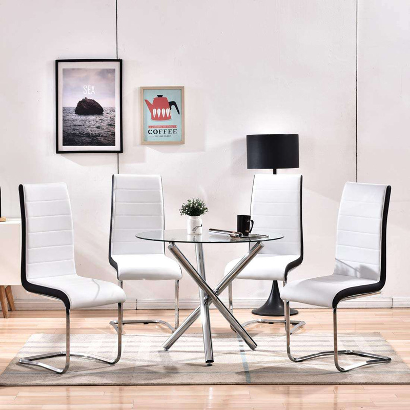 Exportación de vidrio temperado comedor mesas y sillas de comedor, mesa y sillas de cafeteria de ocio, mesa y sillas combinadas, área de negociación de recepción