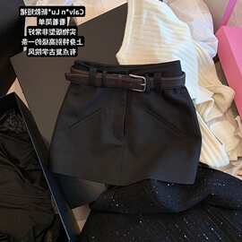 复古学院风a字半身裙女小个子夏季内衬防走光高腰休闲包臀裙裤