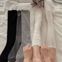 春夏新品韩系薄款纯色平板小腿袜白袜棉袜无骨日系堆堆长袜子女袜
