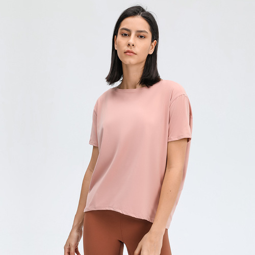 A new cross-border double-sided brushed loose sports short-sleeved women's running fitness yoga wear simple t-shirt on behalf of