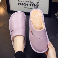 秋冬季真皮拖鞋男女居家用室內厚底防滑牛皮面防水保暖棉拖鞋冬天