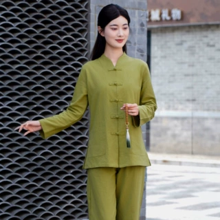 中式棉麻禅修瑜伽服宽松中医女居士打坐太极服练功服禅意茶艺套装