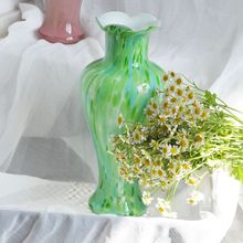 欣可家居中古风法式复古芬顿花瓣皱褶口艺术琉璃花瓶彩色波点设计