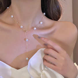 多戴法~性感Y字流苏项链气质短款颈链设计感法式锁骨链女锁骨