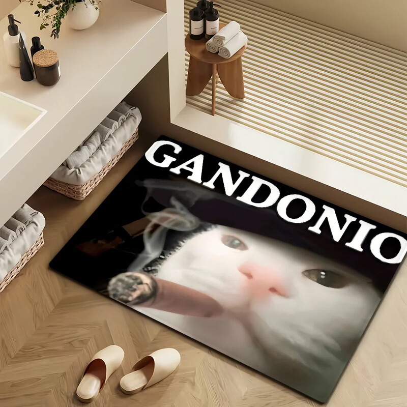 Cross-Border Hot-Selling Item: Quirky Cigar Cat-Themed Trendy Non-Slip Flannel Floor Mat for Home Carpet Decoration