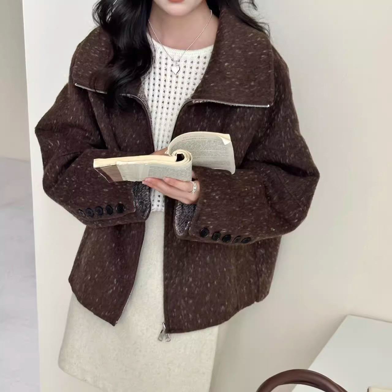 娃娃领拉双面羊绒大衣女韩版短2025年秋冬外套波点双面羊毛大衣