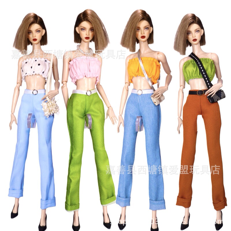 Wholesale Barbie Doll Clothes Set Accessories Crossbody Bag Belt Pants Elastic Tube Top Shoes Summer New Style