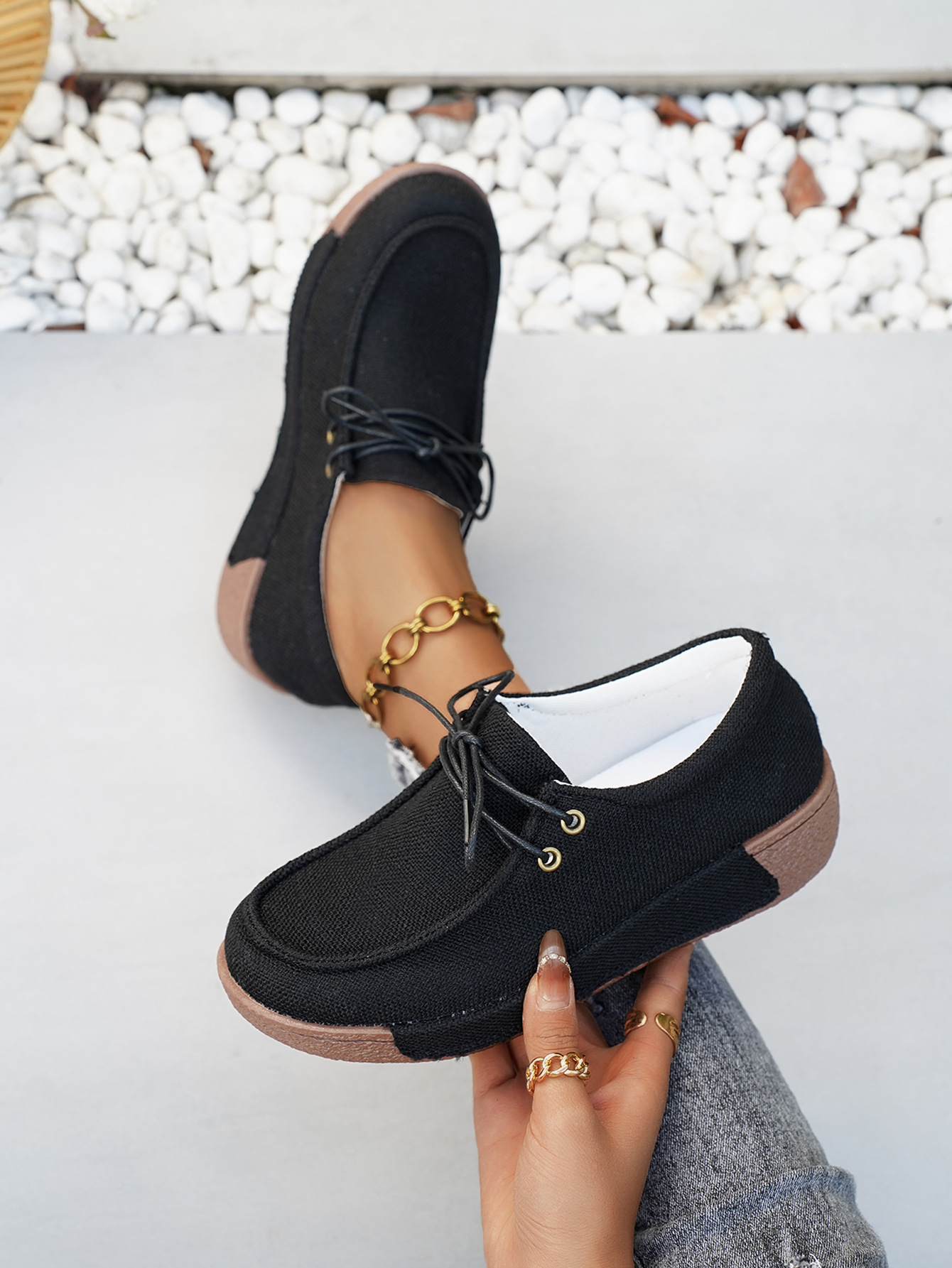 Damen Denim Schnürschuhe Mit Plateau Bequeme Freizeitschuhe_voghion.com