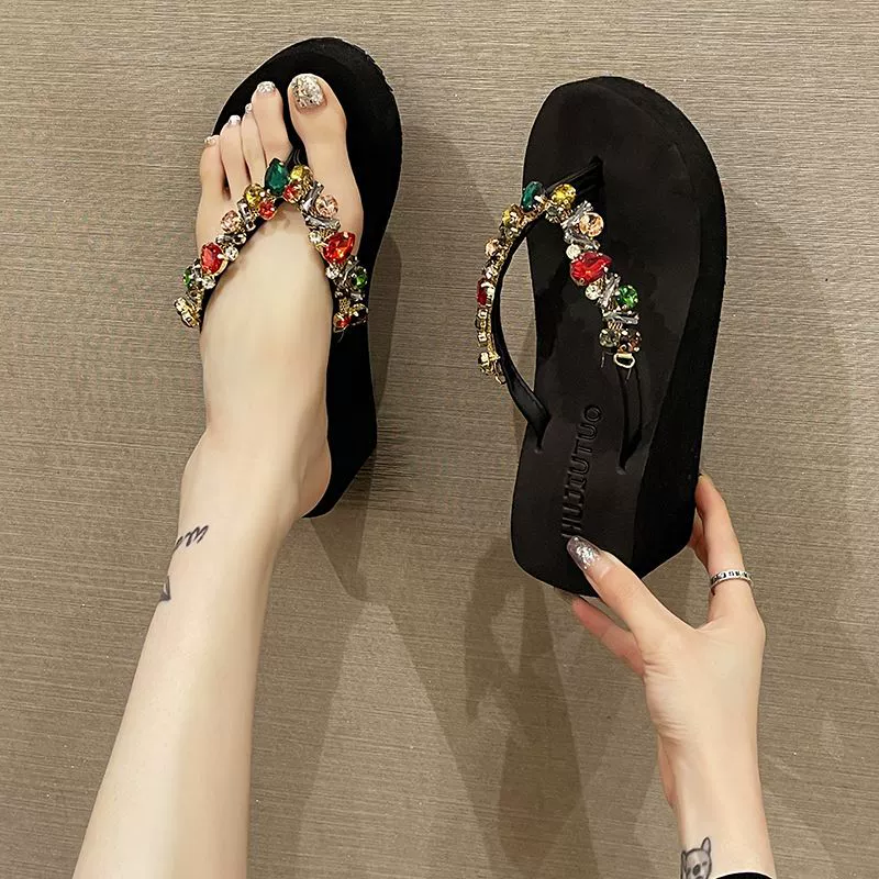Summer slippers, flip flops platform, slide high heels, beach footwear, internet celebrity
