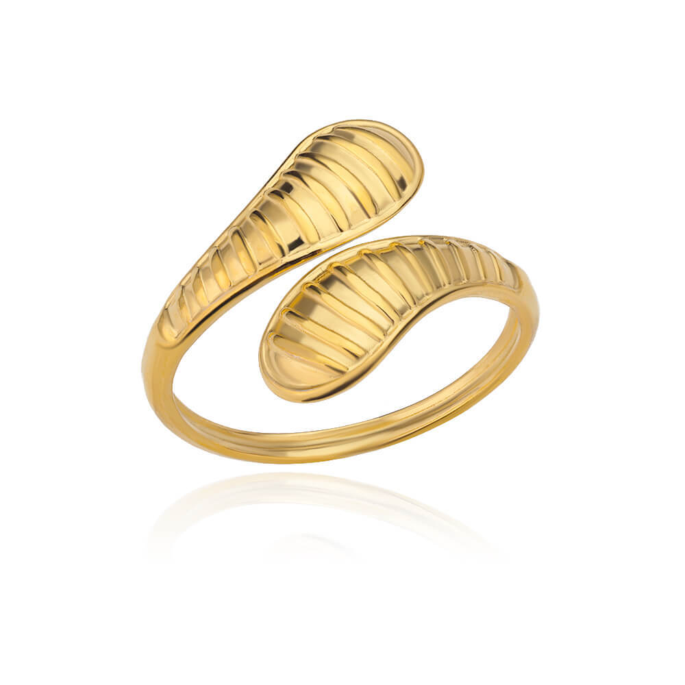 304 Stainless Steel Material Leaf Pattern All Seasons Season Unisex Gender PVD Coated Real Gold Plated Leaf Stainless Steel Fashion Waterproof Non Tarnish Open Ring