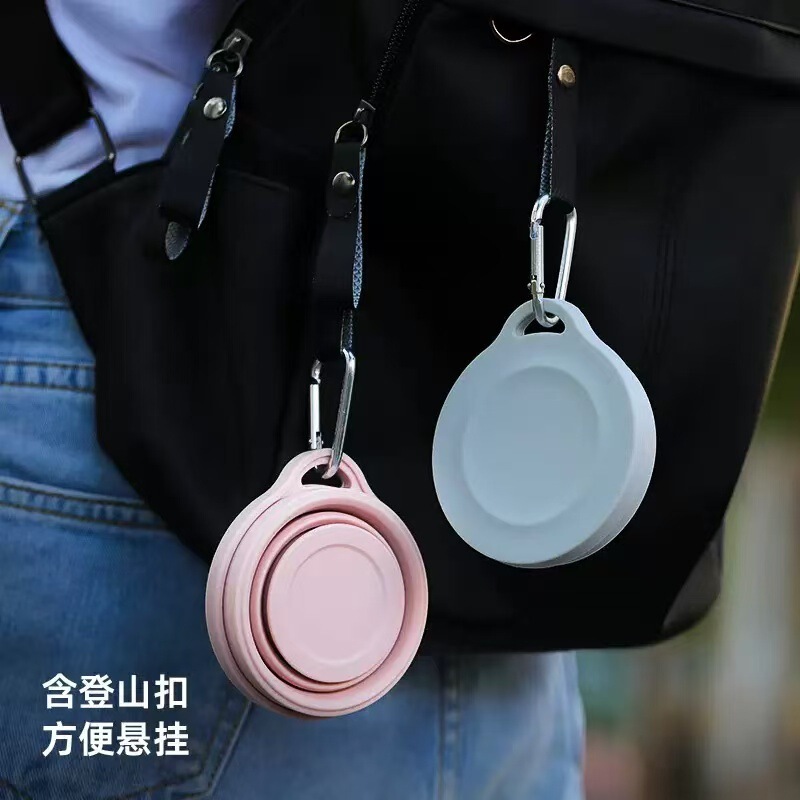 新款硅胶折叠杯子便携式户外旅行环保杯水杯带盖伸缩带挂钩|undefined