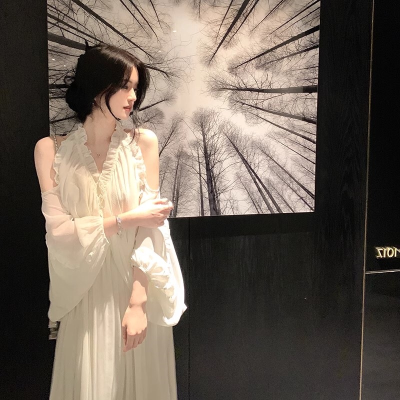 2026 Summer New Style Elegant and Gentle Fairy-Like French Off-The-Shoulder Long Dress with Beading