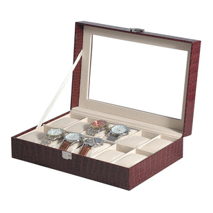 Cross-border 12-digit watch box large capacity transparent glass display box glass skylight crocodile pattern watch storage box