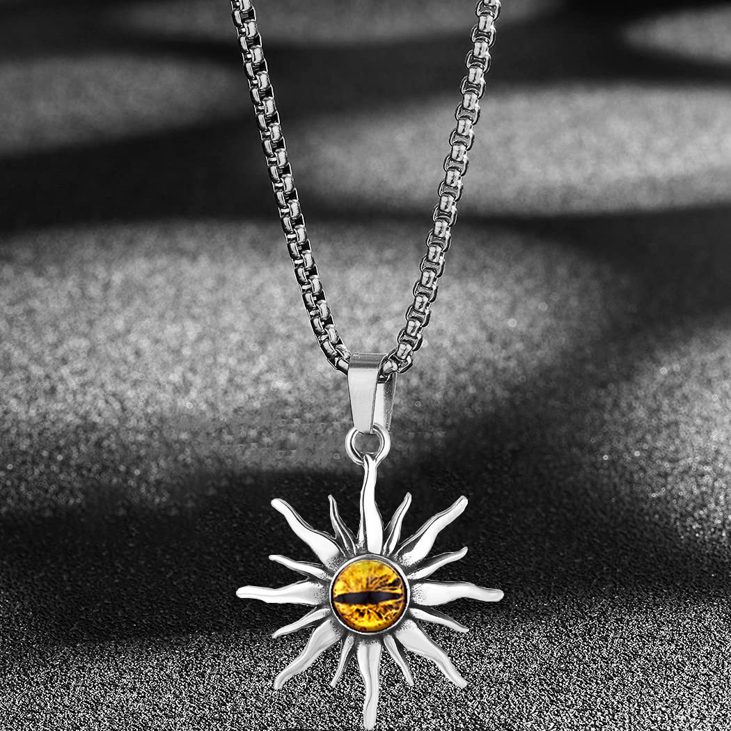 Collana con ciondolo a forma di dio del sole e occhio magico, in acciaio al titanio di alta qualità, per uomo, in vendita all'estero_voghion.com