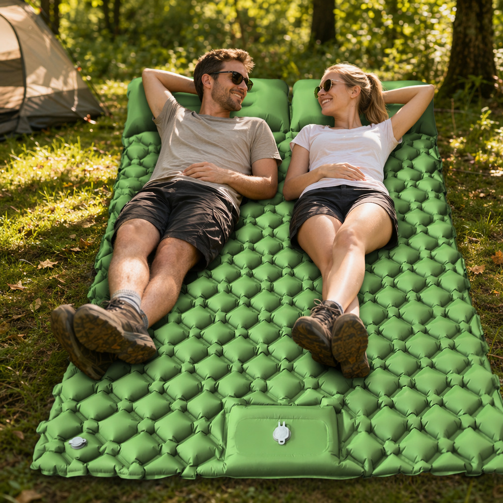 Cross-Border Outdoor Camping Inflatable Mat Camping Tent Sleeping Mat Ultra-Light Portable Diamond-Shaped Double Moisture-Proof Foot Inflatable Mat