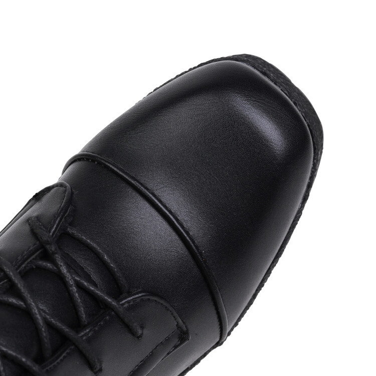 New round head front strap with double belt buckle side zipper waterproof platform chunky high heel ankle boots_voghion.com