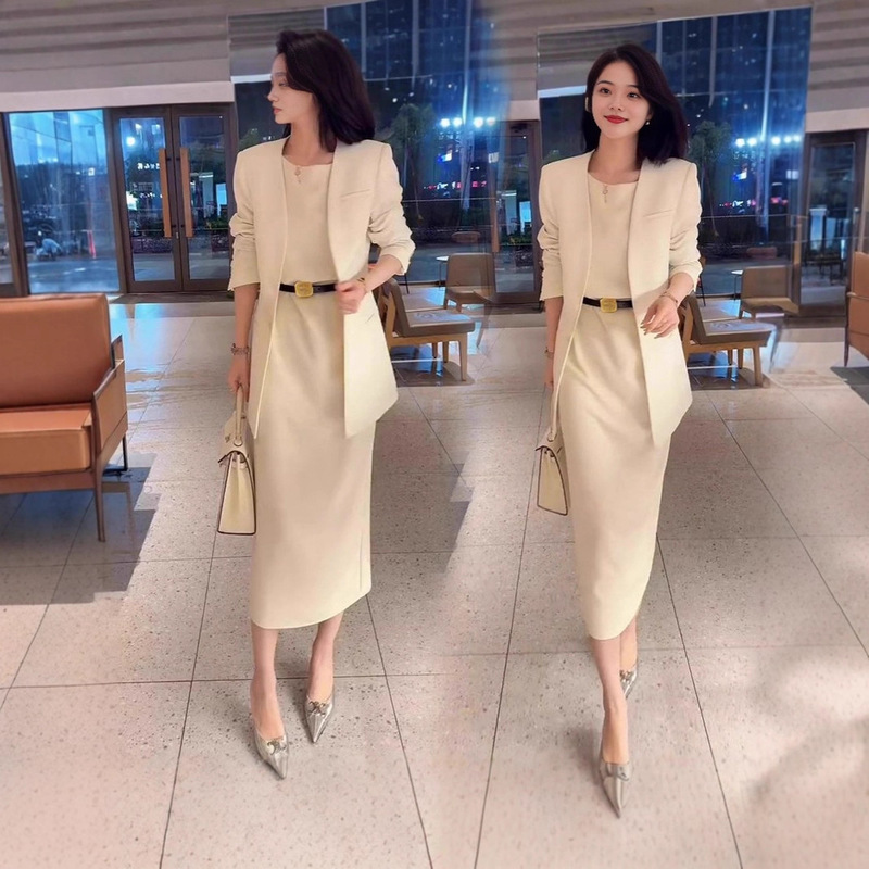 Wholesale New Fashion Blazer + Dress Two-Piece Set for Women in the Middle East, Plus Size 150kg for Chubby Women Wholesale New Fashion Blazer + Dress Two-Piece Set for Women in the Middle East, Plus Size 150kg for Chubby Women