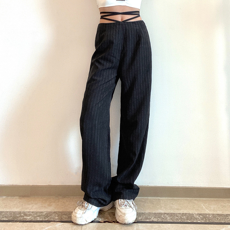 straight-leg high-waist straps thin striped pants Nihaostyles wholesale clothing vendor NSSSN75269