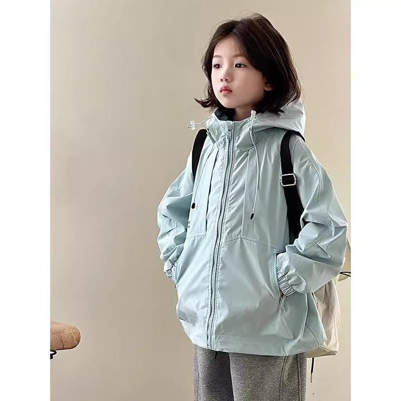 Girls' Hooded Windbreaker Spring and Autumn 2025 New Korean Style Children's Zip-Up Jacket Trendy Casual Outerwear for Girls