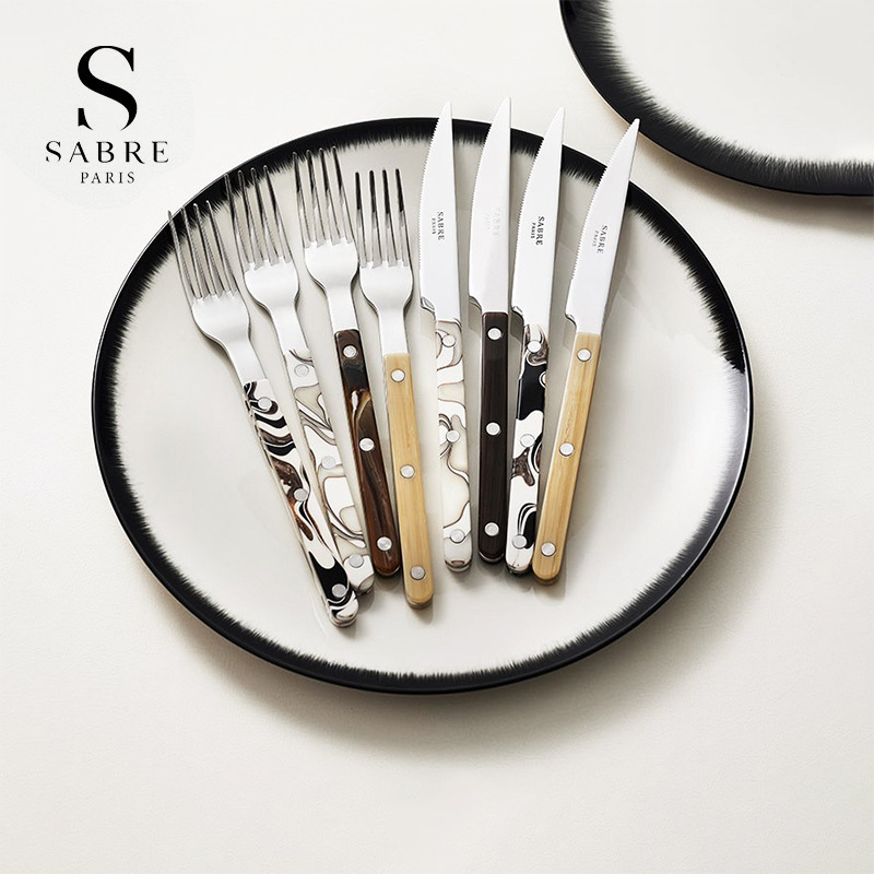 France Sabre Paris Black and White Dune Stainless Steel Main Meal Knife and Fork Household Western Tableware Dessert Spoon Ins Style France Sabre Paris Black and White Dune Stainless Steel Main Meal Knife and Fork Household Western Tableware Dessert Spoon Ins Style