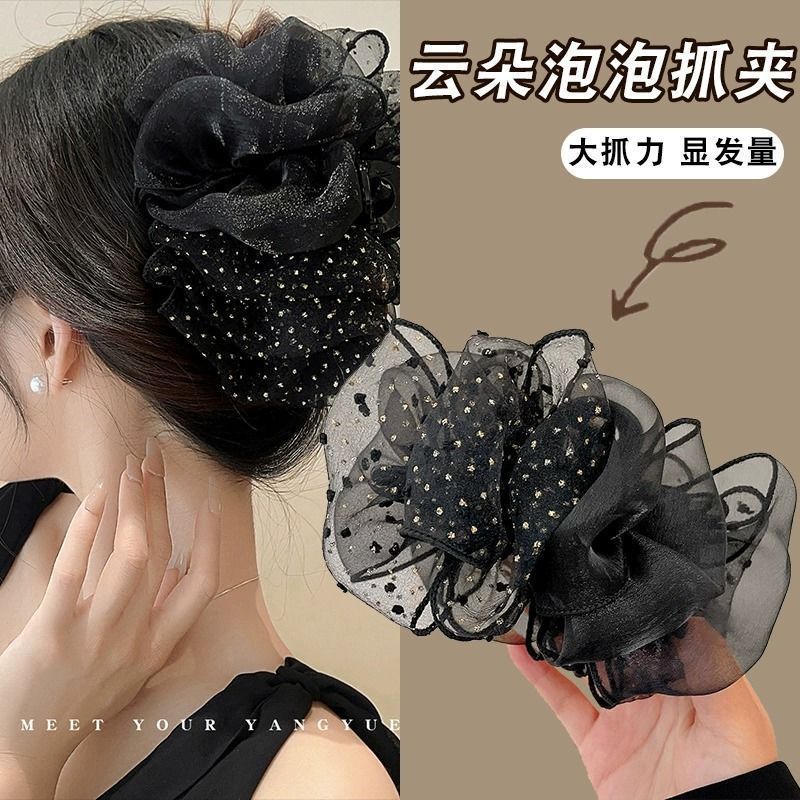 夏の新しいハイエンドオーストリッチぬいぐるみヘアクリップ女性のための大型サメクリップ黒羽グリッパー頭飾りクリップ|undefined