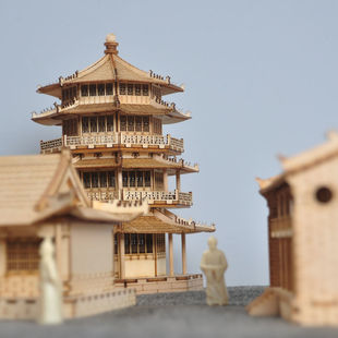 Chinese Ancient Architecture Mortise and Tenon Building Blocks Solid Wood Assembled Handmade Wooden Architectural Model Antique Archway Pavilion Pagoda Tower