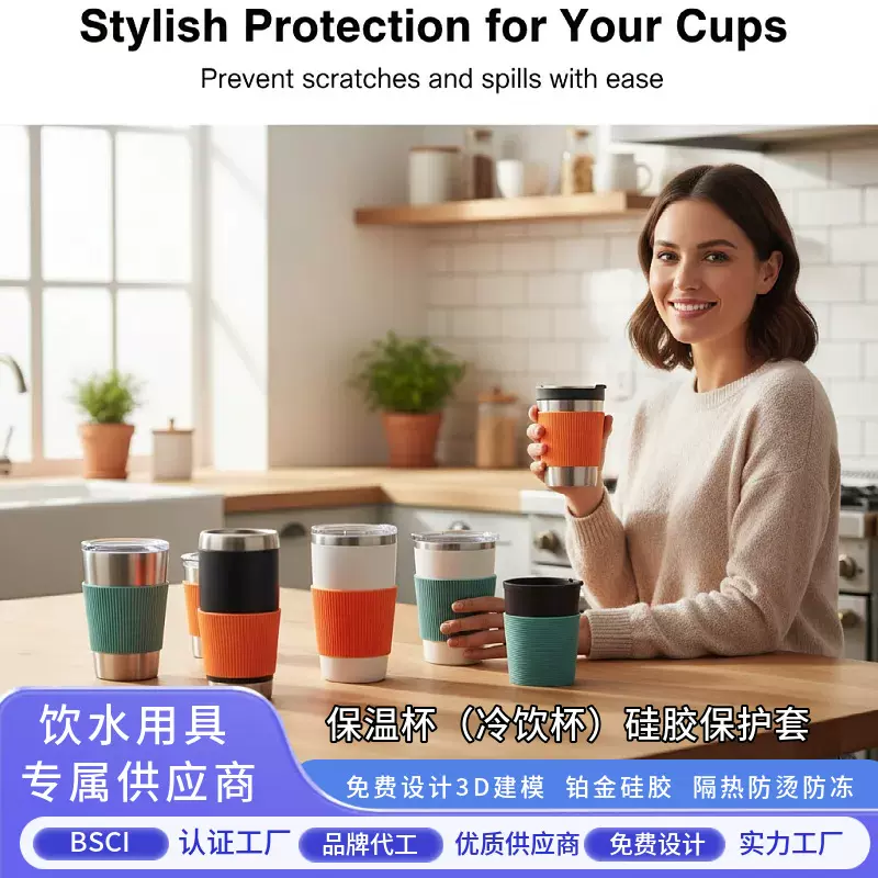 跨境硅胶咖啡杯套水杯保护套硅胶简约杯套硅胶保温杯套硅胶套