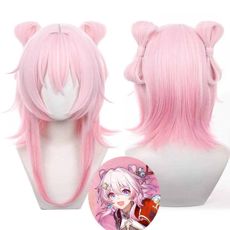 [Shun Ting] Star Dome Railway March 7 cos Wig Animation Role Play Gradient Pink Short Hair Simulation Head