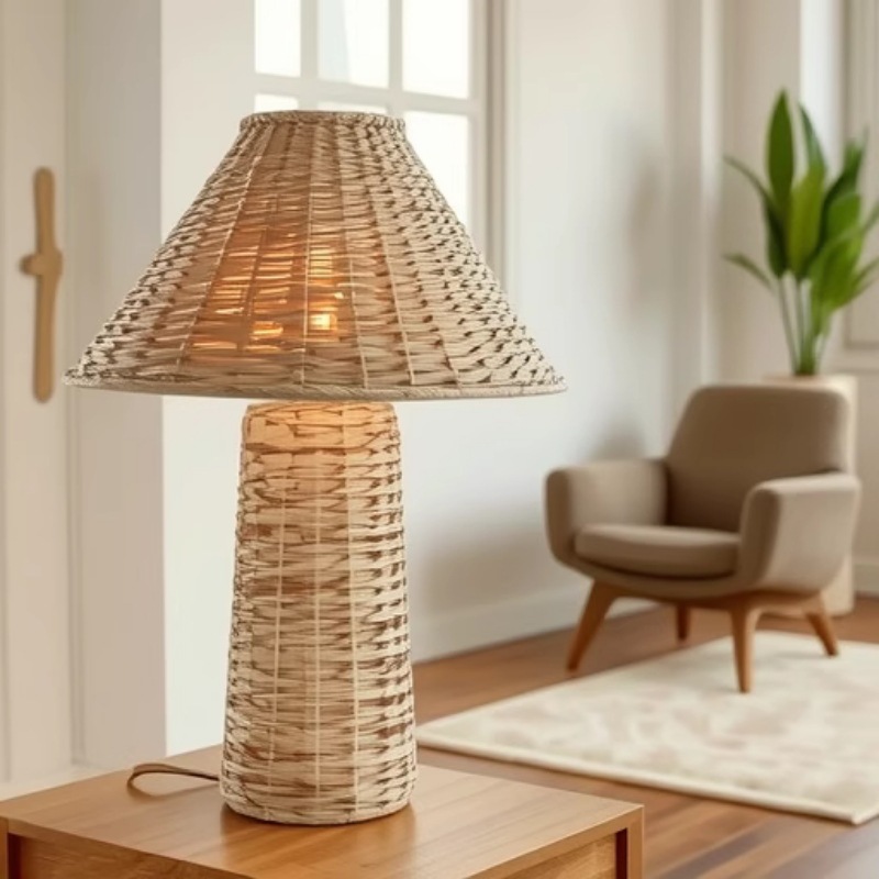 Diseñador creativo dormitorio lámpara de noche retro wabi-jifeng minimalista sala de estar sofá borde lámpara de mesa de paja nórdica