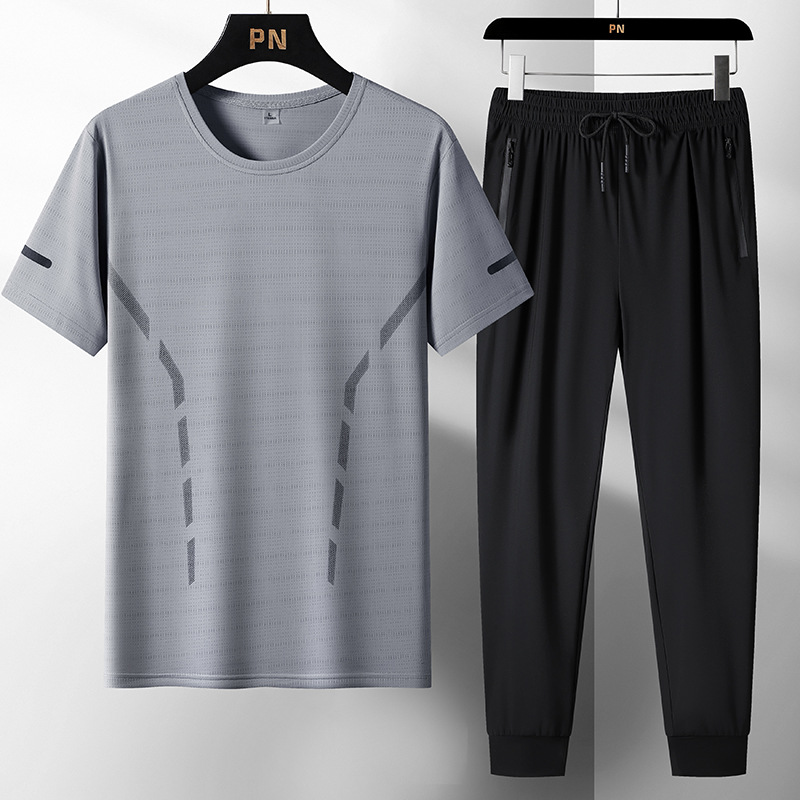 2024 verano ropa de hombre hielo deportivo conjunto casual hombre rápido secado conjunto de tres piezas fresco conjunto transpirable al por mayor
