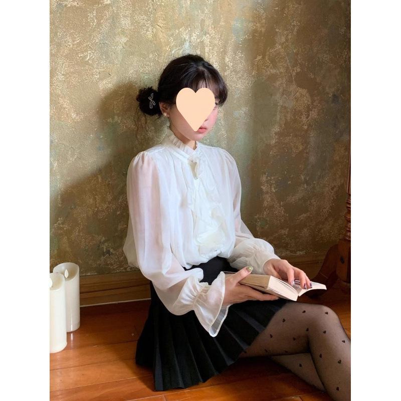 2025早春千金风宫廷木耳边立领荷叶边衬衫女法式上衣|undefined