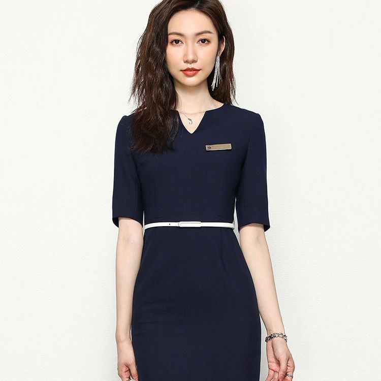 Autumn and Winter New Hotel Work Clothes Korean Style Slim Beauty Salon Beautician Dress Female Sales Department Sales Work Clothes