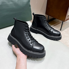 Spring and Autumn Trendy High-top Leather Shoes Men's Chef Short Leather Boots Korean Style Versatile Martin Boots Workwear Formal Shoes 51274-T