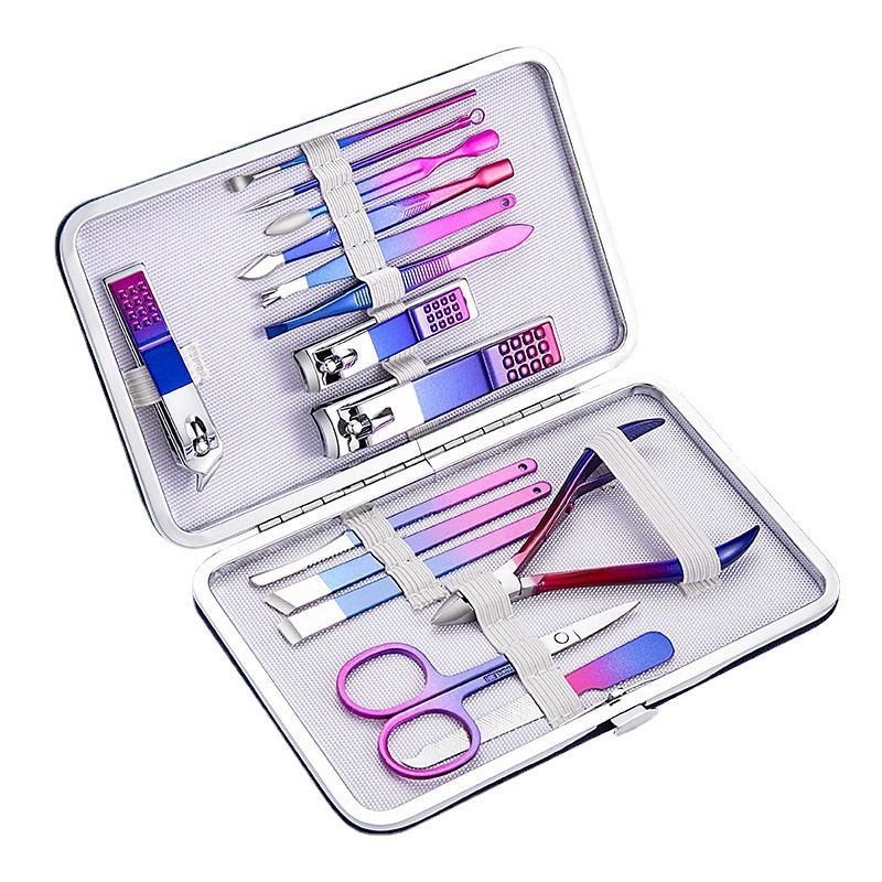 Cross border new nail clippers set colorful beauty set stainless steel nail clippers manicure tools