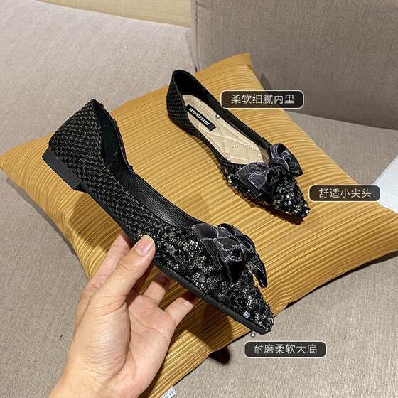 2024 Spring New Soft-soled Pointed Flat Single-layer Shoes Women's All-match Shoes Shallow Mouth Fairy Late Evening Gentle Shoes