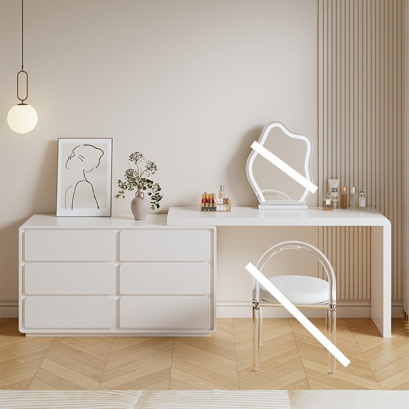 Comodador de madera sólida pintado dormitorio principal moderno simple cama de aire de crema cauda armario de maquillaje giratorio integrado