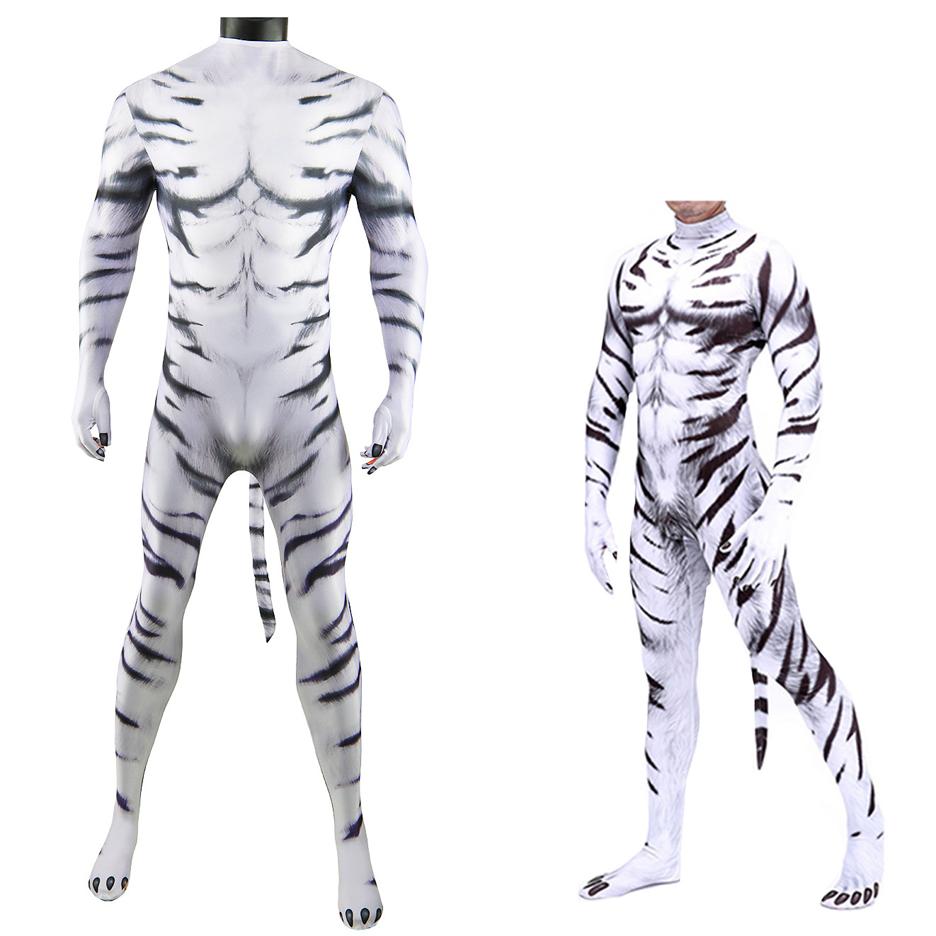 Halloween animal performance clothing white tiger costume cos stage suit jumpsuit cosplay