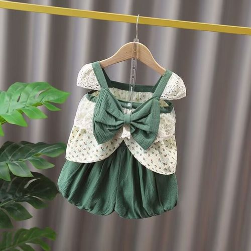 Ladies' Summer Set Stylish and Trendy Children's Clothing Baby Girl Summer Floral Short Sleeve Two-Piece Set Fashion