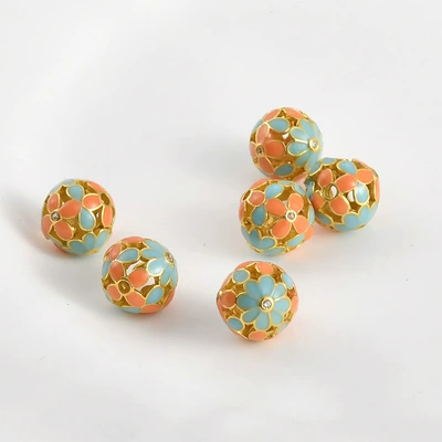 beaded beads diy handmade – Zərgərlik ara hissələri - blue-and-orange-flower-beads-1-piece-about-10105mm-hole-about-15mm