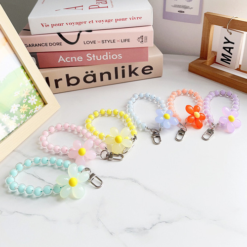 Floral Bead Necklace - Trendy and Fresh Macaron Color Phone Charm String Bead Pendant Chain Accessory