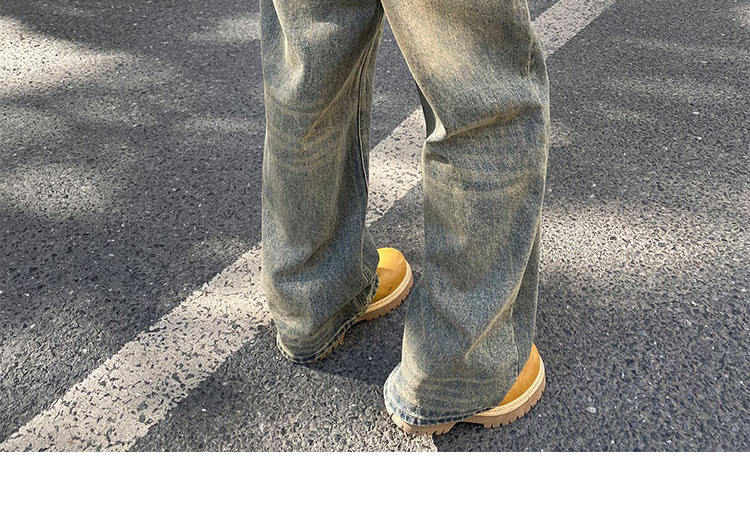 Men's Retro Distressed Cement Yellow Wide Leg Jeans High Waisted Loose Fit Slimming Straight Leg Jeans New Style Machine Washable_mkmklike.com