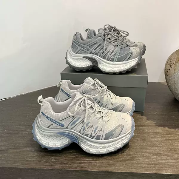 European Style 7cm Thick-Soled Dad Shoes for Women, 2026 Model, Functional Shock-Absorbing Round-Toe Lace-Up Casual Sports Running Shoes
