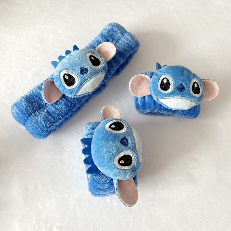 漫画かわいいステッチヘアバンド卸売女性ぬいぐるみステッチ洗顔リストバンド刺繍蝶エンドヘアバンド|undefined