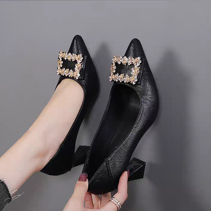 Not tired feet pointed thick heel flight attendant high-heeled shoes women black hotel interview career work with mother single shoes women