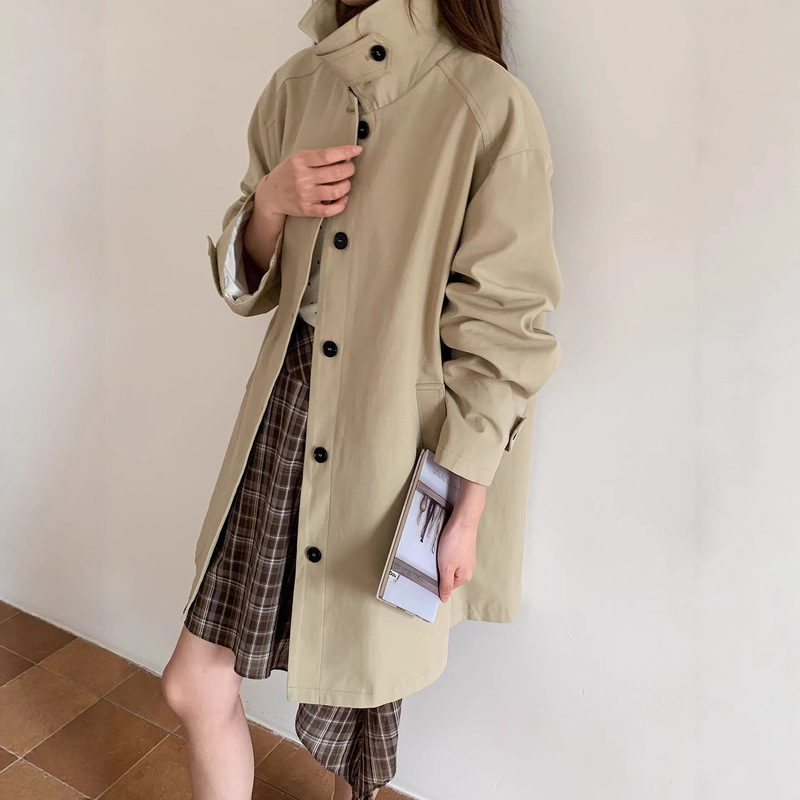 Benview【Exclusively for Physical Stores】Classic Versatile Mid-Length Khaki Trench Coat for Women 2026 Simple Style for Women