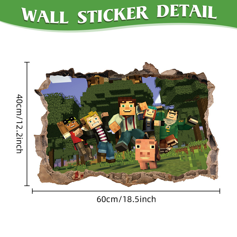 クロスボーダー Minecraft ランアウェイ Minecraft ウォールステッカー リビングルーム 子供部屋 ウォールステッカー 3D 壊れた壁 ウォールステッカー|undefined