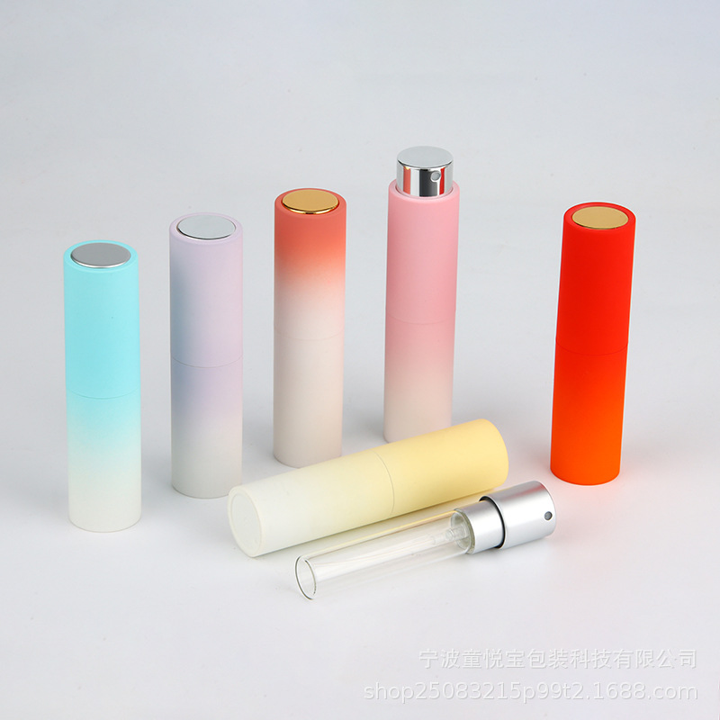 Fabricantes de botellas de perfume recargables telescópicas giratorias de 8 ml con pintura táctil y de color degradado, botellas de spray bucal, etc., en stock, entrega inmediata.