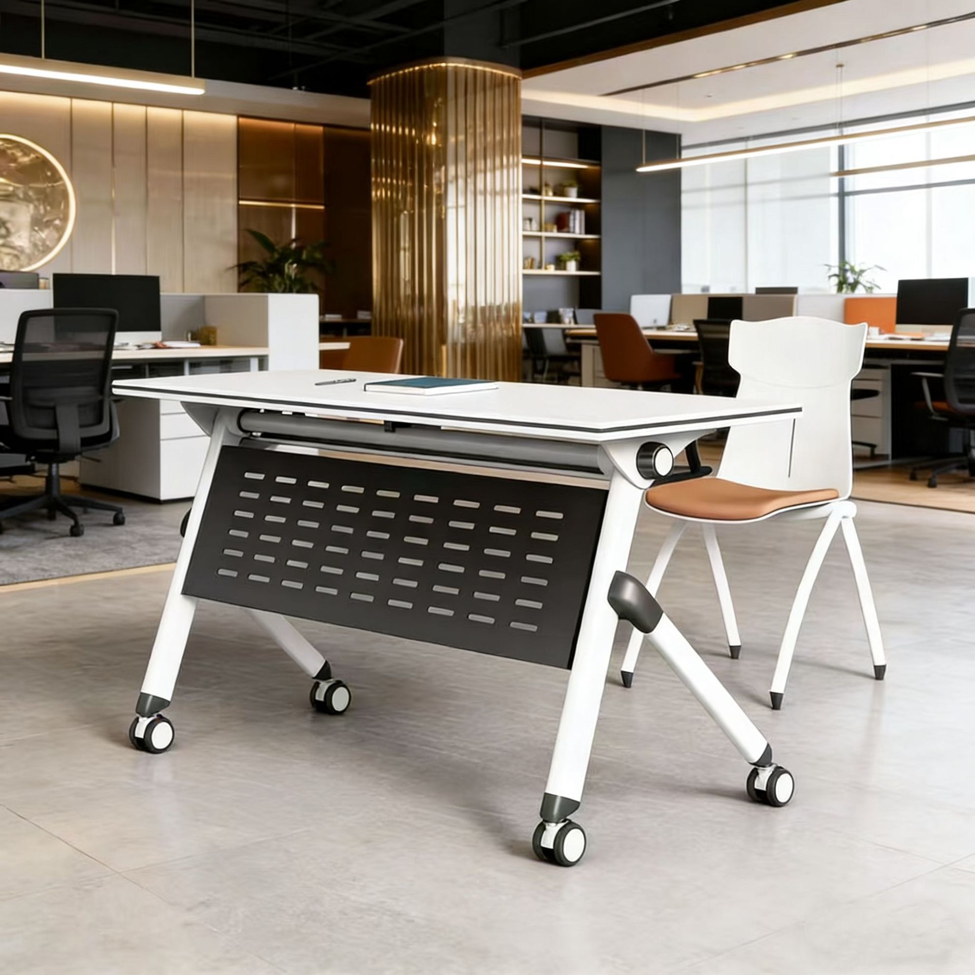 Foldable training table conference table and chair combination movable splicing multifunctional office monitor strip double class table