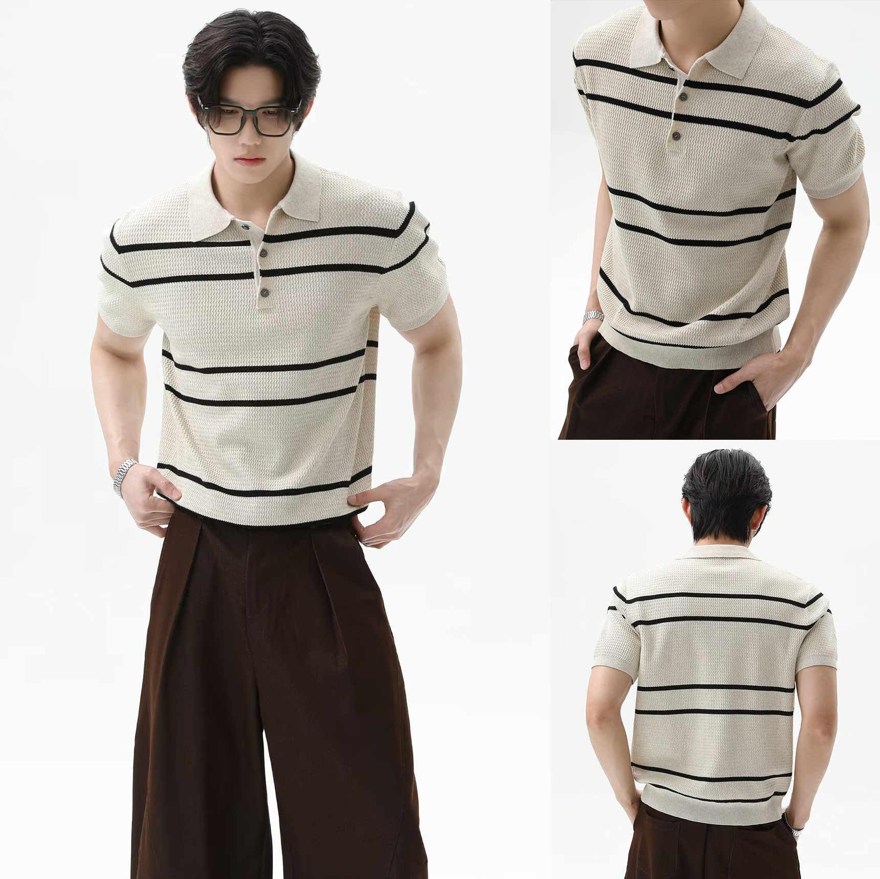 Camisas de polo de manga corta de estilo antiguo, camisetas de punto de hombre, camisetas de negocios de verano a rayas, fábrica al por mayor.