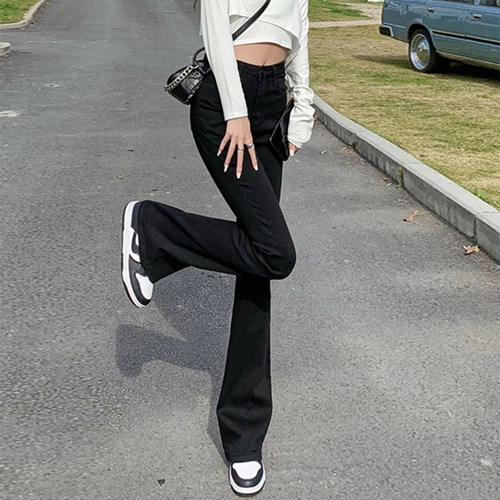 Black Micro-Angle Women's Jeans 2024 Summer New Pear-Shaped Petite Heel Pants High-Waisted Slimming Bell Bottom Pants